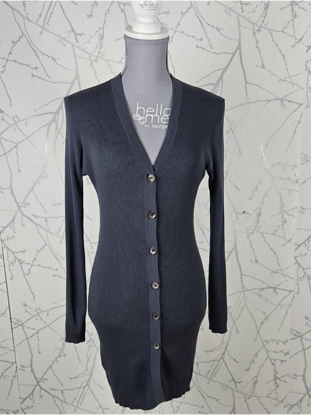Ca Va De Soi Super 160's Wool Ribbed Knit Button Front Long Cardigan